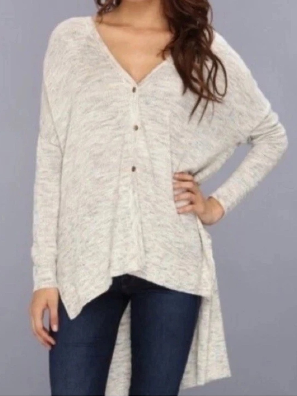 Free People Cream Multicolor Marled Button High Low TGIF Cardigan Women's XS